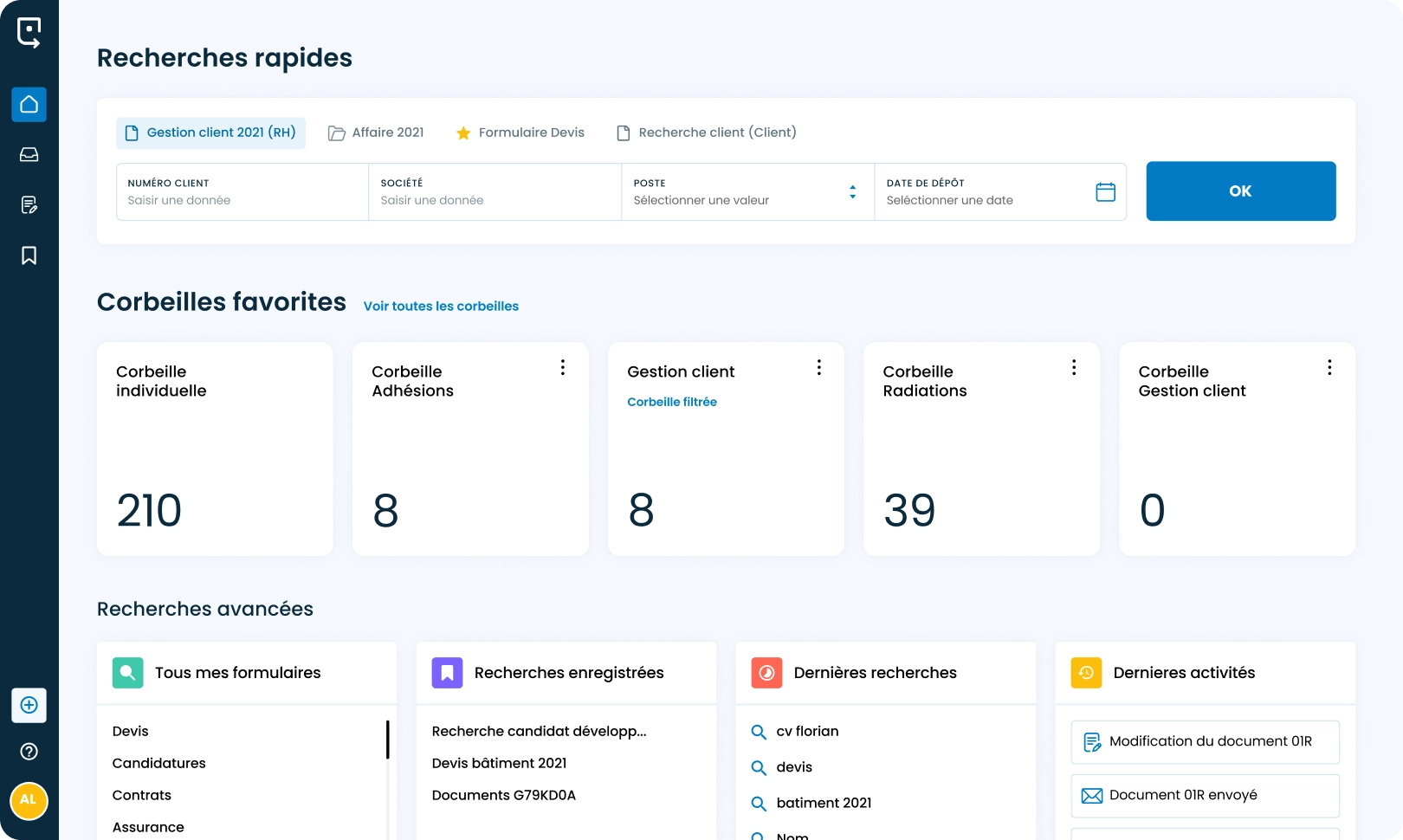 Sqalia Content Management - tableau de bord pour un accès rapide aux tâches